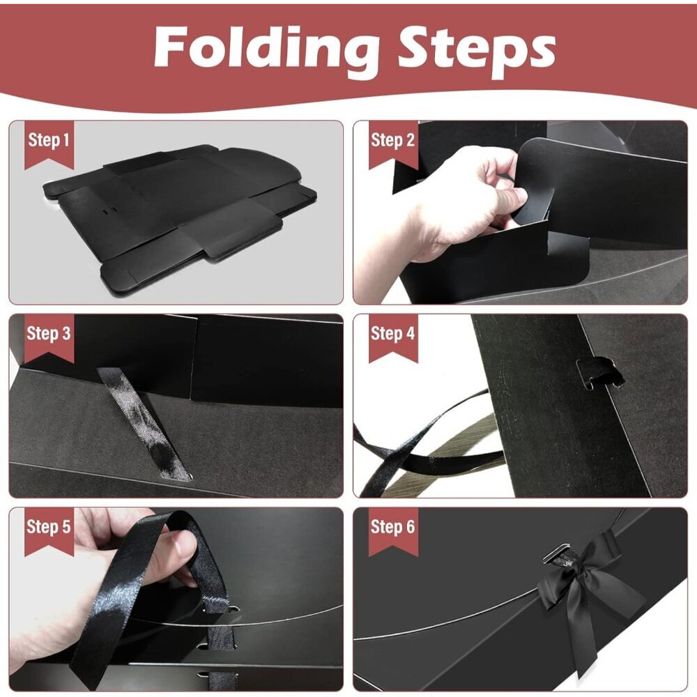 10 PCS Boxes with Lids, 10.6x7.8x3.1 Inch Kraft Paper, Black Gift Boxes with Rib - Picture 6 of 8